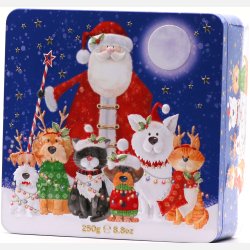 Julemand med hunde og katte. Cranberry, Orange &amp; Hvid Choc Tin, 250g. Bedst fr 2026-10-28